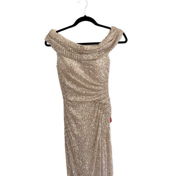 Mac Duggal Sequin Wrap One Shoulder Metallic Evening Gown Size 6 NeW - Picture 6 of 10